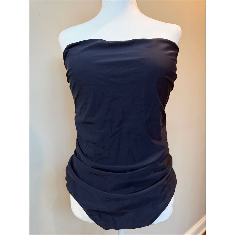 J. Crew Strapless Navy Blue One-Piece Swimsuit strapless bandeau with ruching